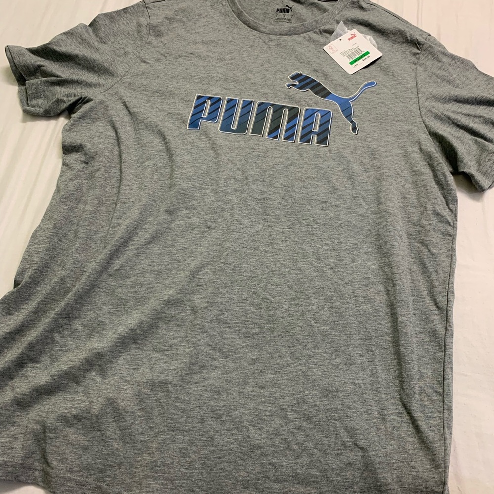 PUMA Men's Heather Gray Tee with Blue Logo